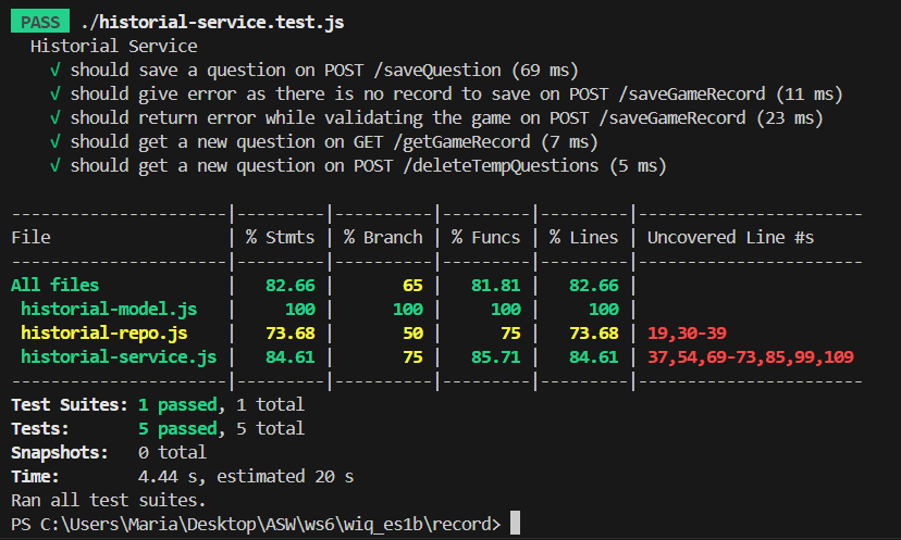 Record service unit tests results