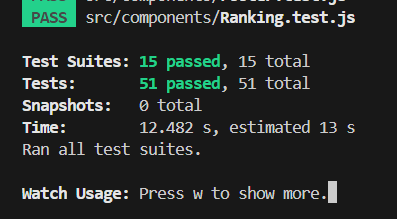 Webapp components unit tests results